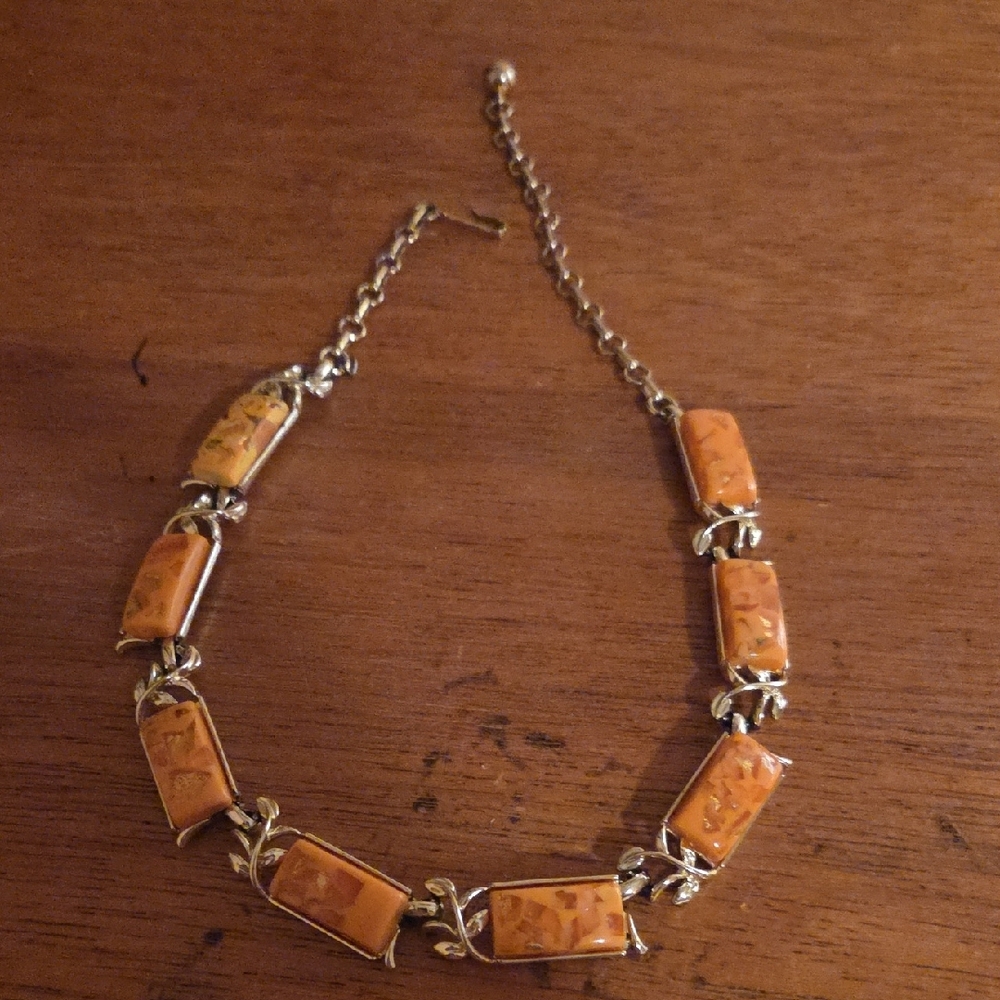 Vintage Coro Orange and Silver Women's Necklace